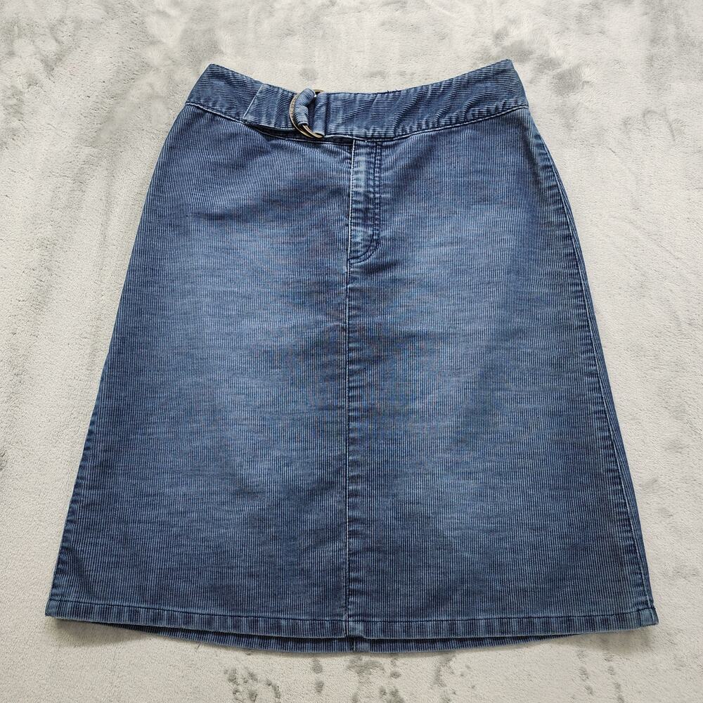 Vintage 90s Liz Claiborne Corduroy Buckle Waist Pencil Skirt Size 4 Blue Preppy
